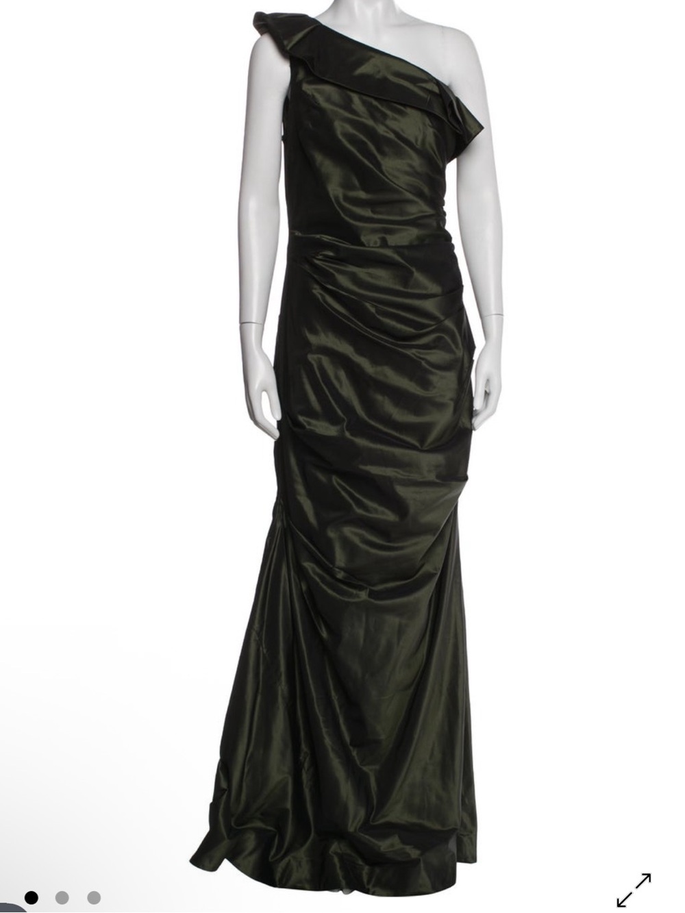 Ricky Freeman Teri Jon Olive Dark Green Silk One Shoulder Maxi Gown Dress 2